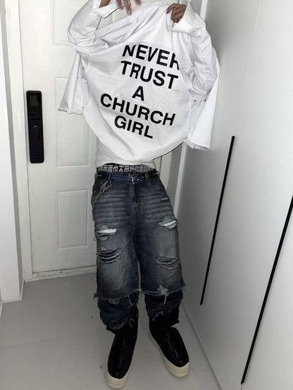 Hood By Air Religious Girl Print Shirt – White Oversized Casual Fit
