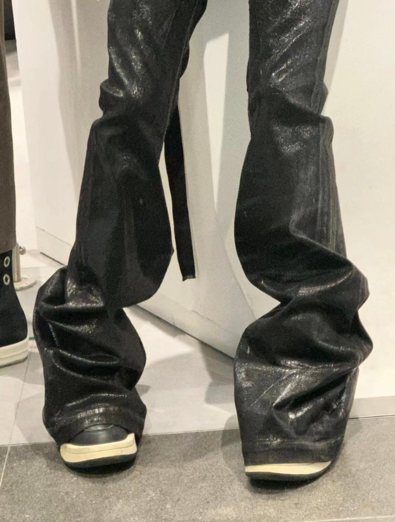 Rick Owen ACBT Dark Waxed Black Denim Pants – High Stretch Flared Wide-Leg Trousers - Size avaliable 28~34