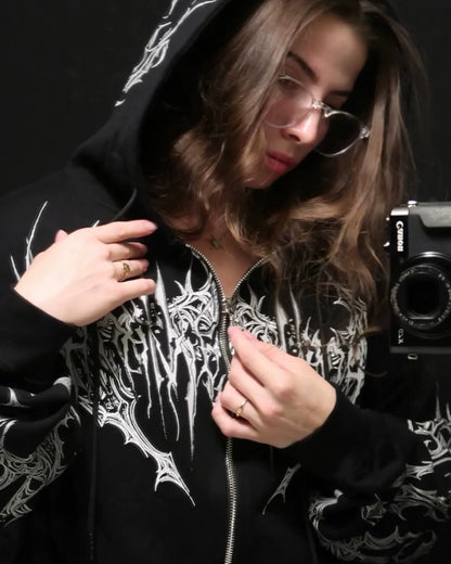 Breathedivinity Dark Gothic Zip-Up Hoodie - 420g French Terry