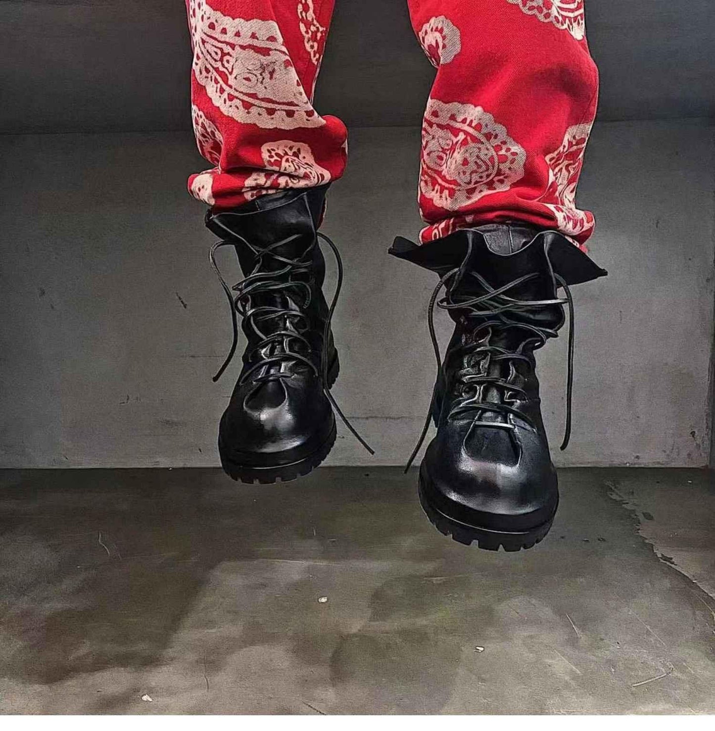 424 on Fairfax Ankle Boots - SS22 Crinkled Zip High-Top Retro Thick-Soled Lambskin