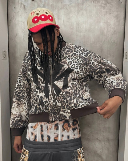 Mowalola x Ksubi Cheetah Print Bomber - Distressed Zip-Up Jacket Deconstructed Details