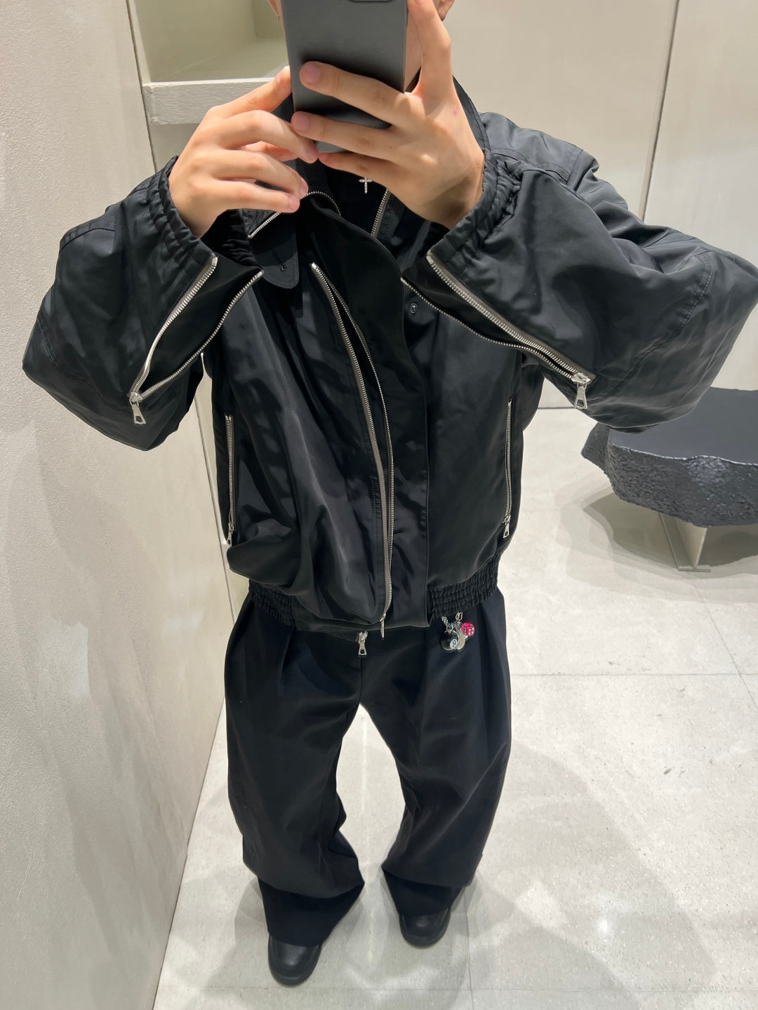 DVN AW24 Asymmetric Cocoon Zip Jacket - Nylon Utility Pants Set Oversized Pocket