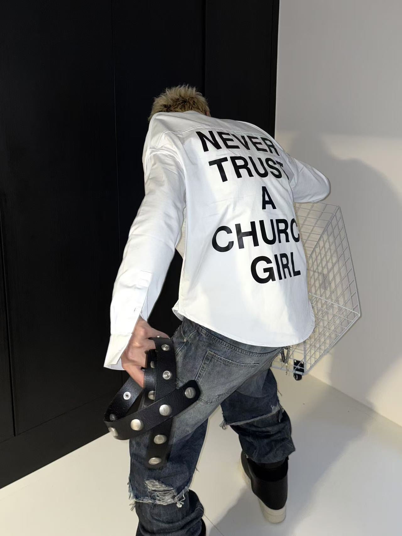 Hood By Air Religious Girl Print Shirt – White Oversized Casual Fit