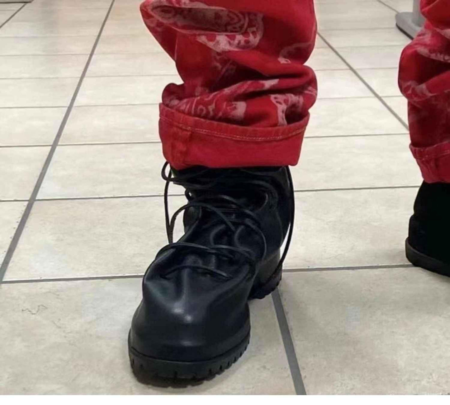 424 on Fairfax Ankle Boots - SS22 Crinkled Zip High-Top Retro Thick-Soled Lambskin