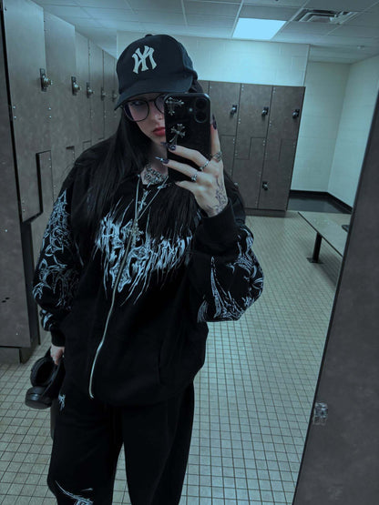 Breathedivinity Dark Gothic Zip-Up Hoodie - 420g French Terry
