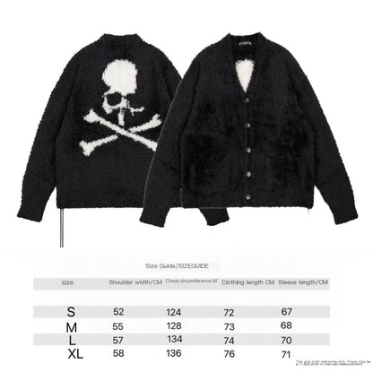 Mastermind Online Dark Alpaca Skull Cardigan – High-Street Loose Knit Sweater