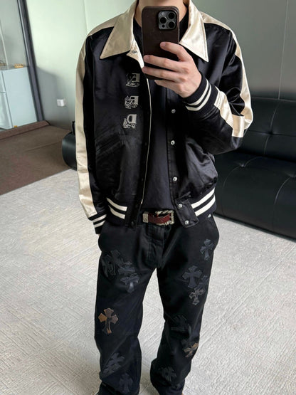 ERD AW24 ’Opium Den’ Varsity Jacket - Silk Court Embroidery Baseball Coat