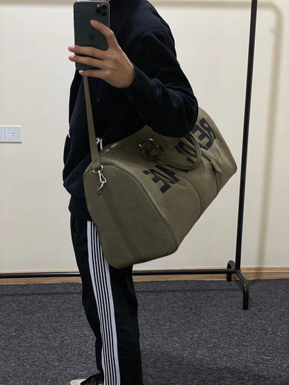 Readymade Overnight Bag - Army Green Canvas Embroidered Travel Bucket Gym Bag - Green