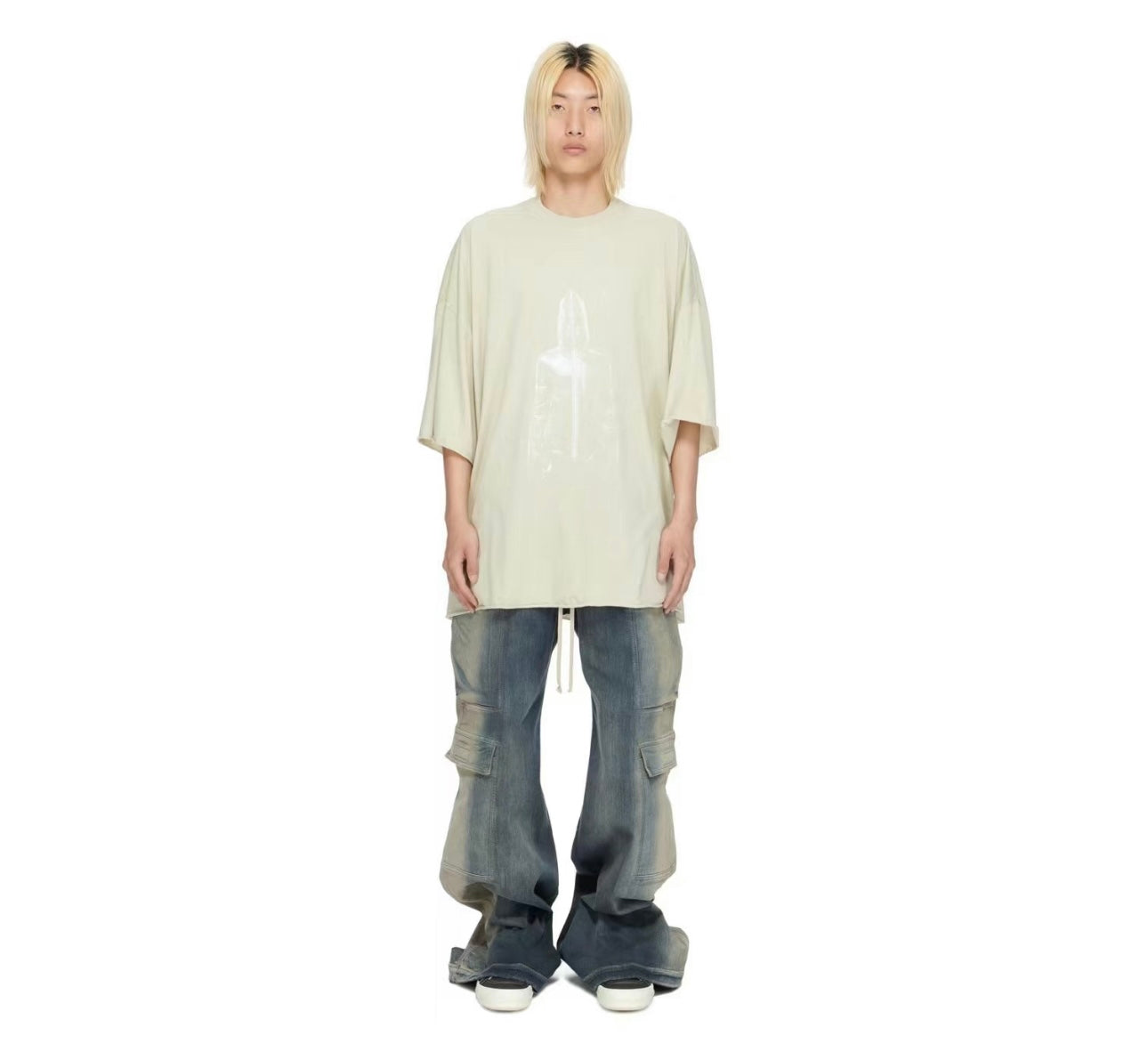 Ro Washed Gradient Multi-Pocket Cargo Jeans Straight Drawstring Wide-Leg Flare - Size avaliable S 46 M 48 L 50