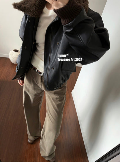 Heavyweight Le*maire Quilted Jacket Imported Lamb Wool Collar Gray-Black Padded Coats