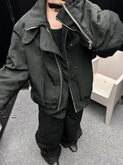 DVN AW24 Asymmetric Cocoon Zip Jacket - Nylon Utility Pants Set Oversized Pocket