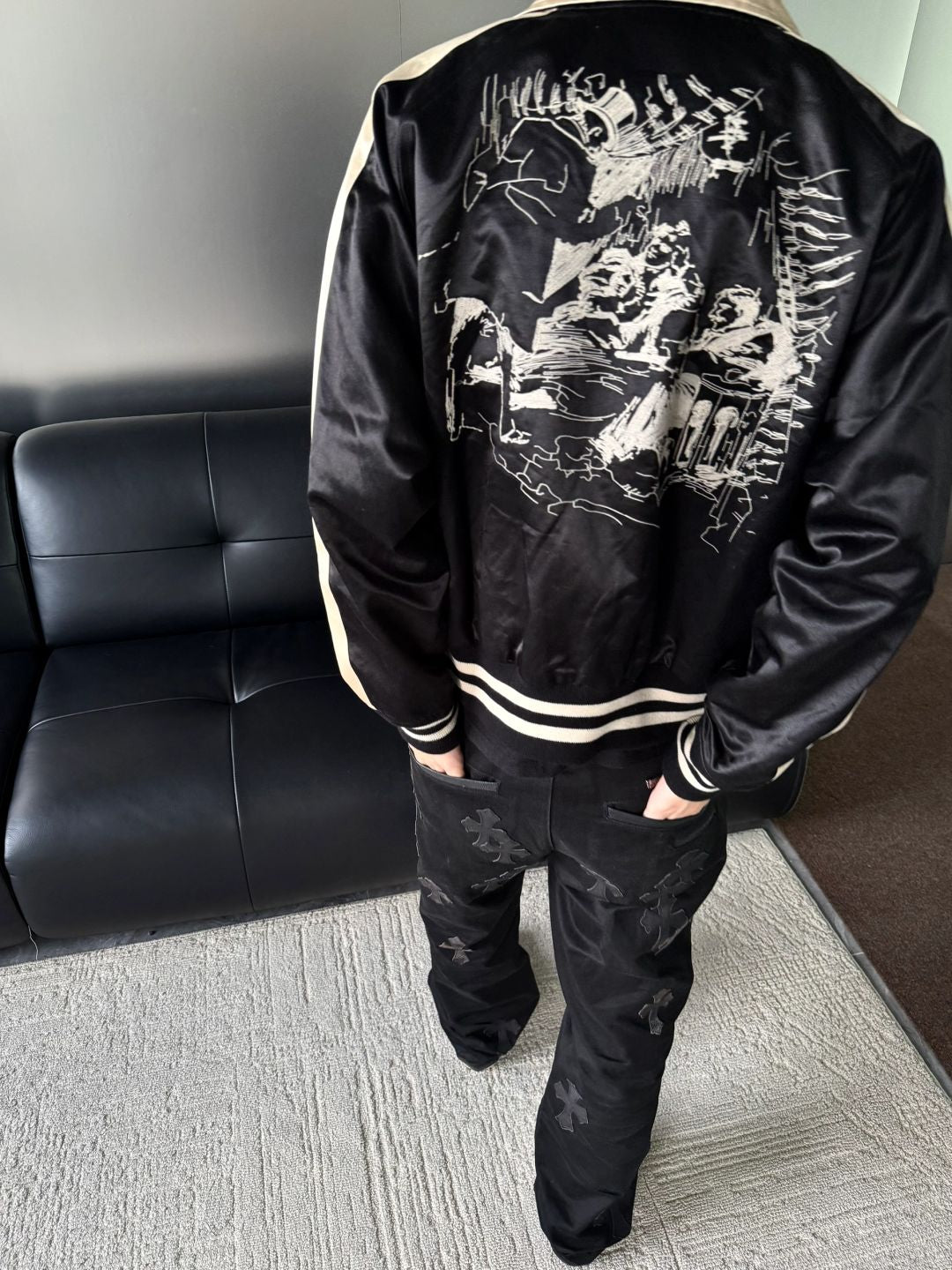 ERD AW24 ’Opium Den’ Varsity Jacket - Silk Court Embroidery Baseball Coat