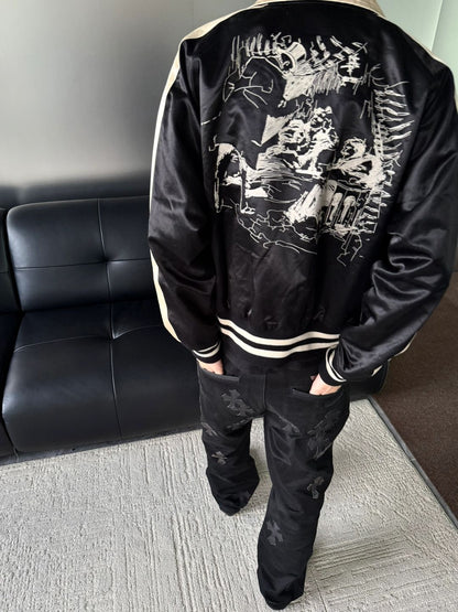 ERD AW24 ’Opium Den’ Varsity Jacket - Silk Court Embroidery Baseball Coat
