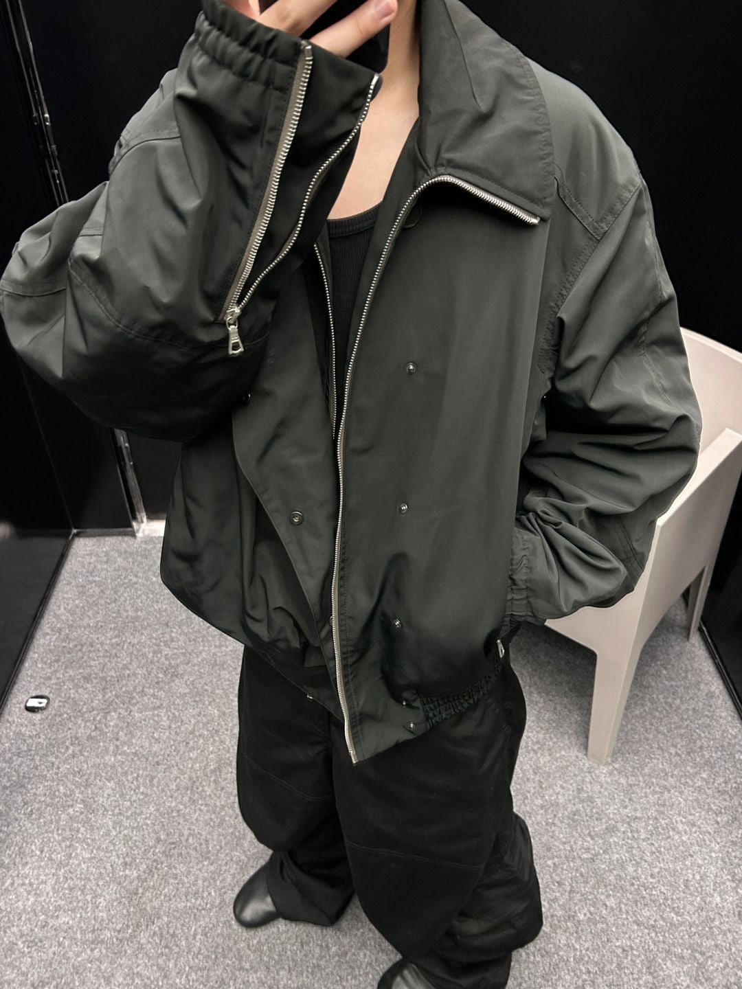 DVN AW24 Asymmetric Cocoon Zip Jacket - Nylon Utility Pants Set Oversized Pocket