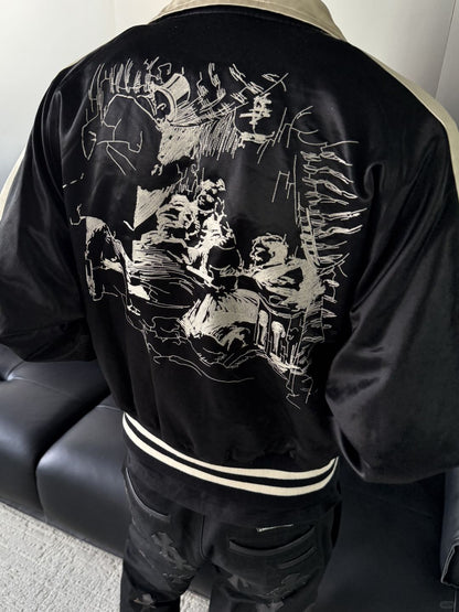 ERD AW24 ’Opium Den’ Varsity Jacket - Silk Court Embroidery Baseball Coat
