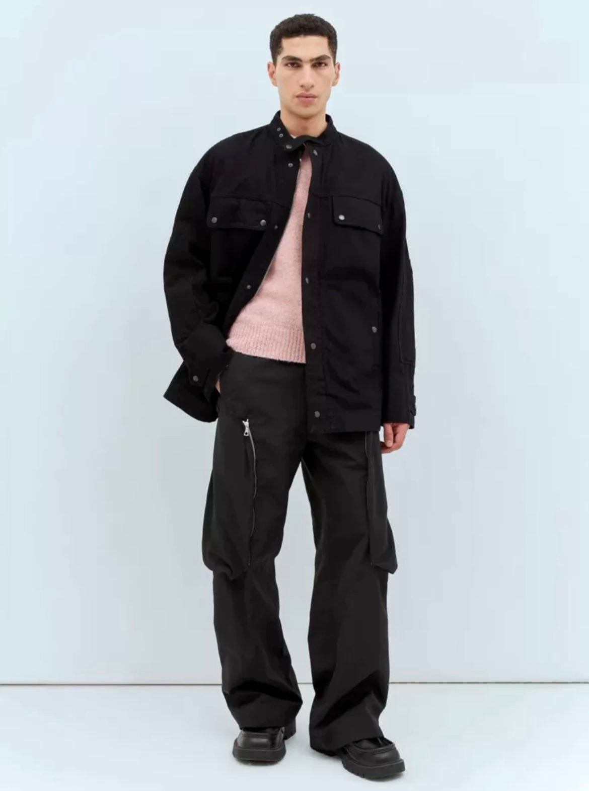 DVN AW24 Asymmetric Cocoon Zip Jacket - Nylon Utility Pants Set Oversized Pocket