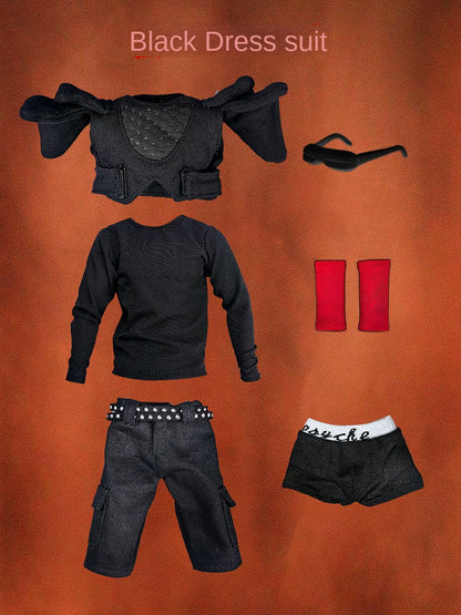 Remake 1/6 Scale Travis Scott Action Figure - Collectible Gift Set - ts black clothing suit