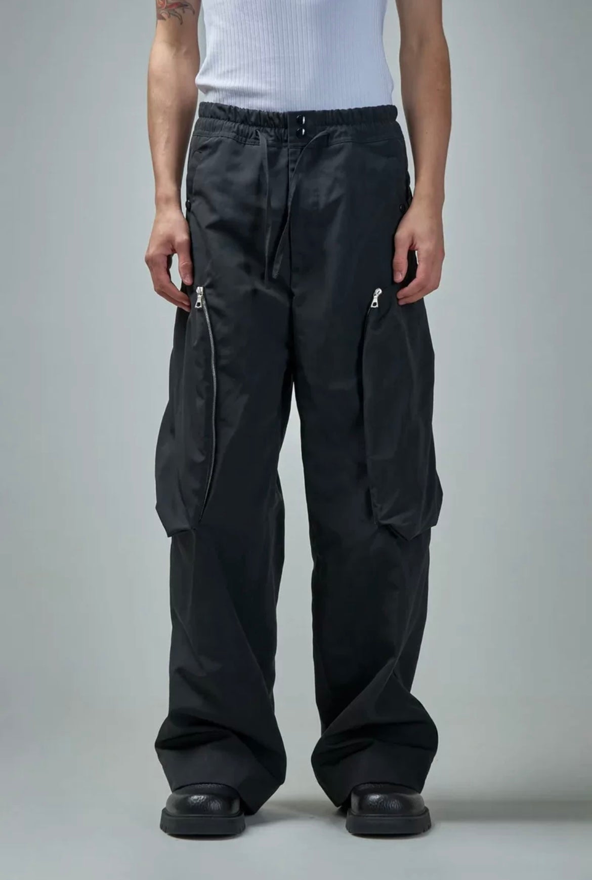 DVN AW24 Asymmetric Cocoon Zip Jacket - Nylon Utility Pants Set Oversized Pocket