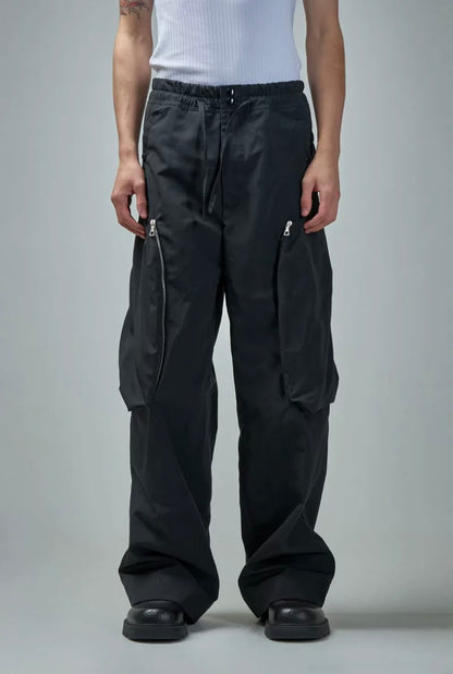 DVN AW24 Asymmetric Cocoon Zip Jacket - Nylon Utility Pants Set Oversized Pocket
