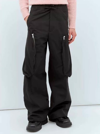 DVN AW24 Asymmetric Cocoon Zip Jacket - Nylon Utility Pants Set Oversized Pocket