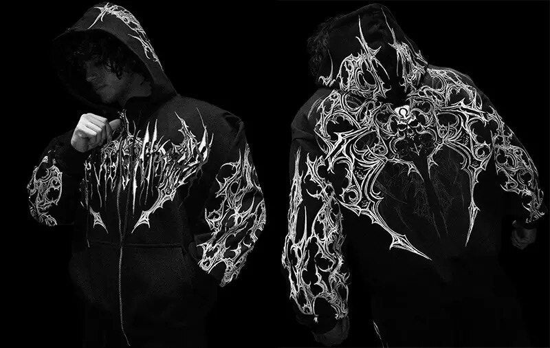 Breathedivinity Dark Gothic Zip-Up Hoodie - 420g French Terry