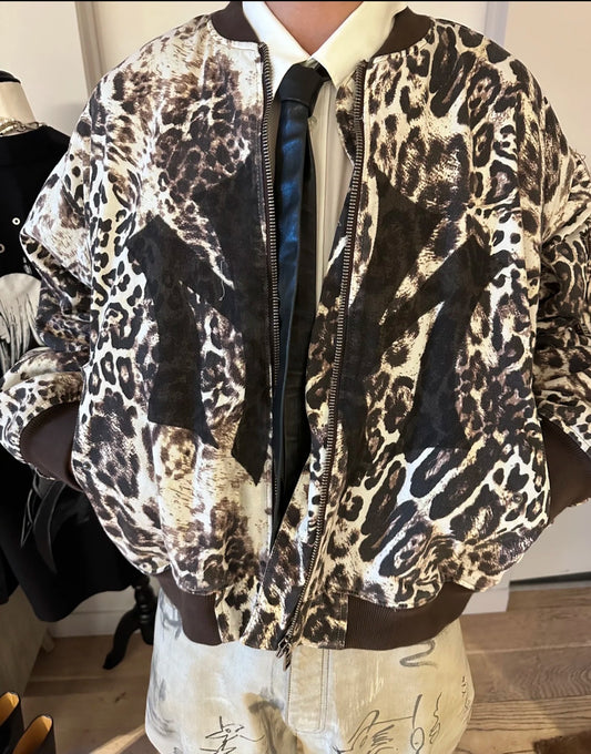 Mowalola x Ksubi Cheetah Print Bomber - Distressed Zip-Up Jacket Deconstructed Details - Donclickin