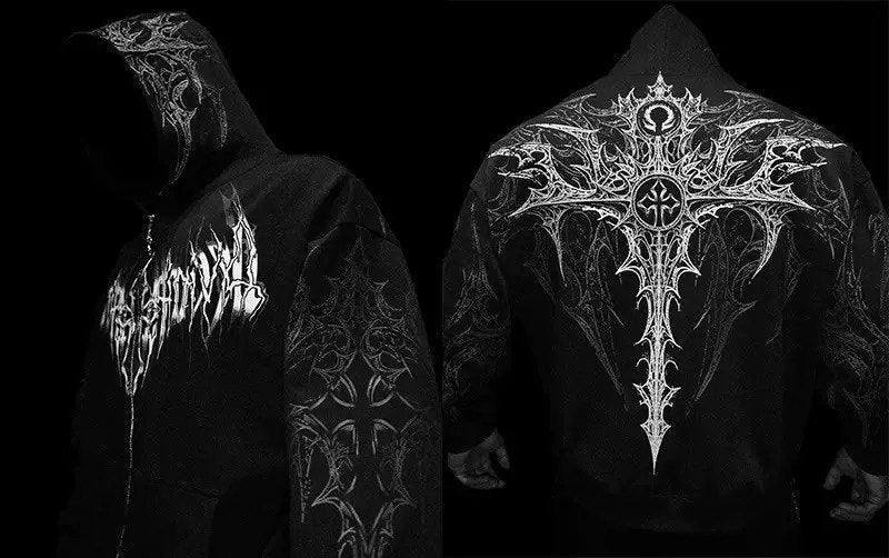Breathedivinity Dark Gothic Zip-Up Hoodie - 420g French Terry