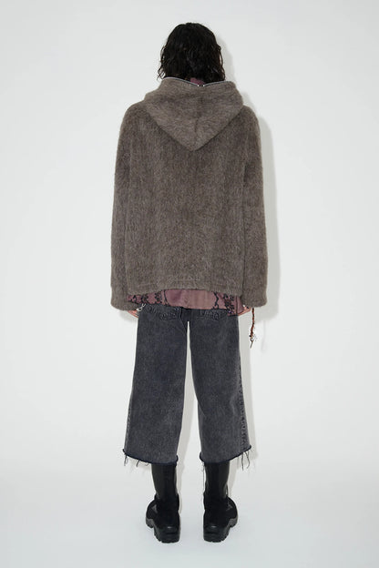 Our Legacy Grey Mohair Zip Cardigan – Wool Blend Relaxed Hooded Knit