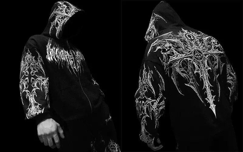 Breathedivinity Dark Gothic Zip-Up Hoodie - 420g French Terry