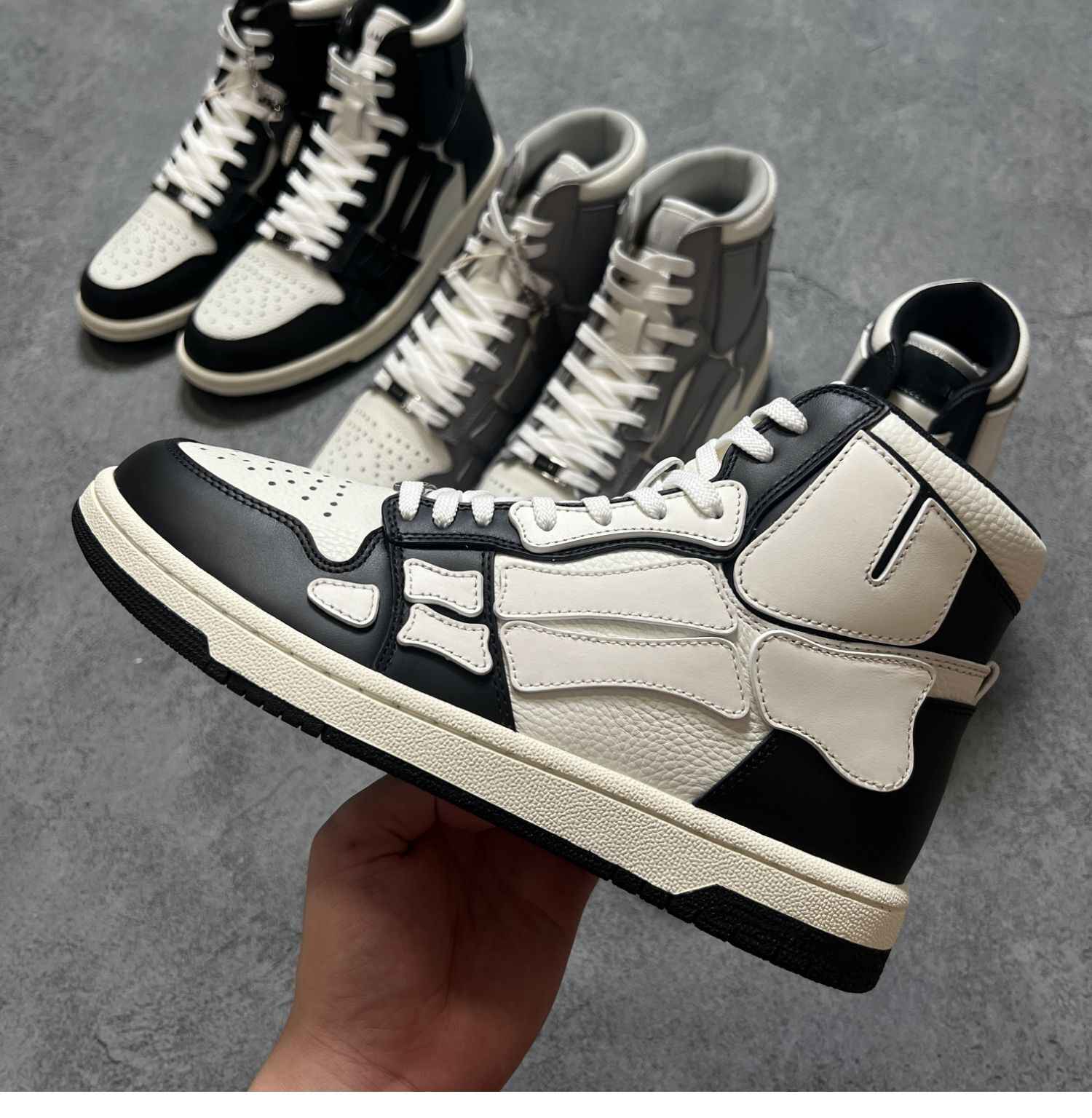 2023SS Bone Shoes Lychee Grain Top Layer Cowhide High-top Leisure Board Shoes