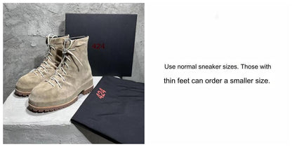 424 on Fairfax Crinkled Canvas Zip High-Top Retro Leather Thick-Soled Short Boot