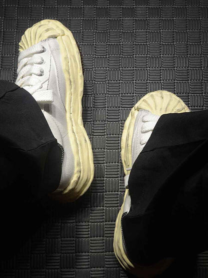 MMY Seashell-Toe Shoes Thick-Soled Unisex Dissolvable Sneakers/Distressed Canvas - Size avaliable 35~47