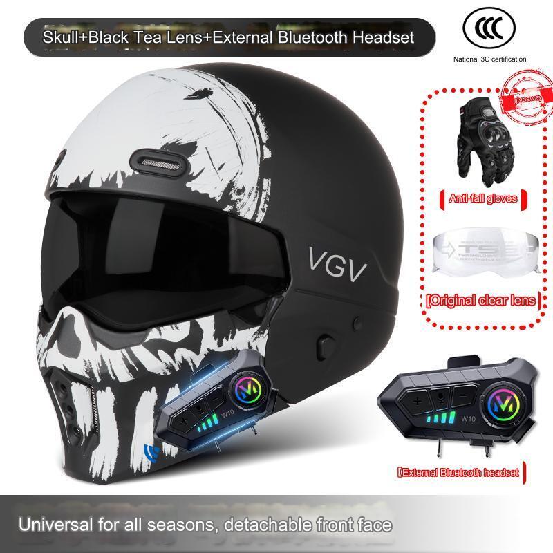 Battle Scorpion Motorcycle Full Face Helmet Harley Cruiser Bike Class A 3C DOT - Bluetooth External