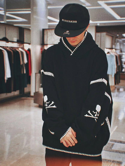 Mastermind Scalloped Edge 500g Heavyweight Hoodie - Wheat Ear Skull Embroidery - donclickin