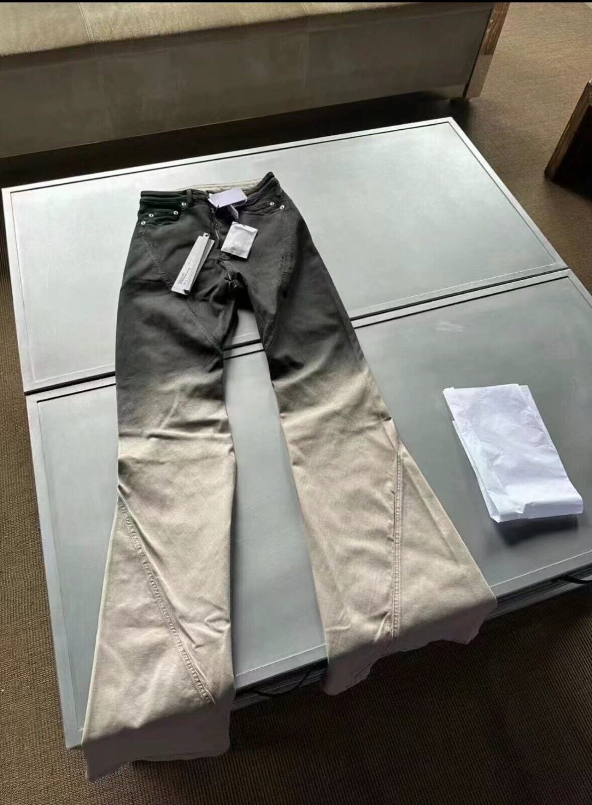 RO Gradient Flared Stacked Jeans - Rick Owen Mud Wash Darkwear Denim - donclickin