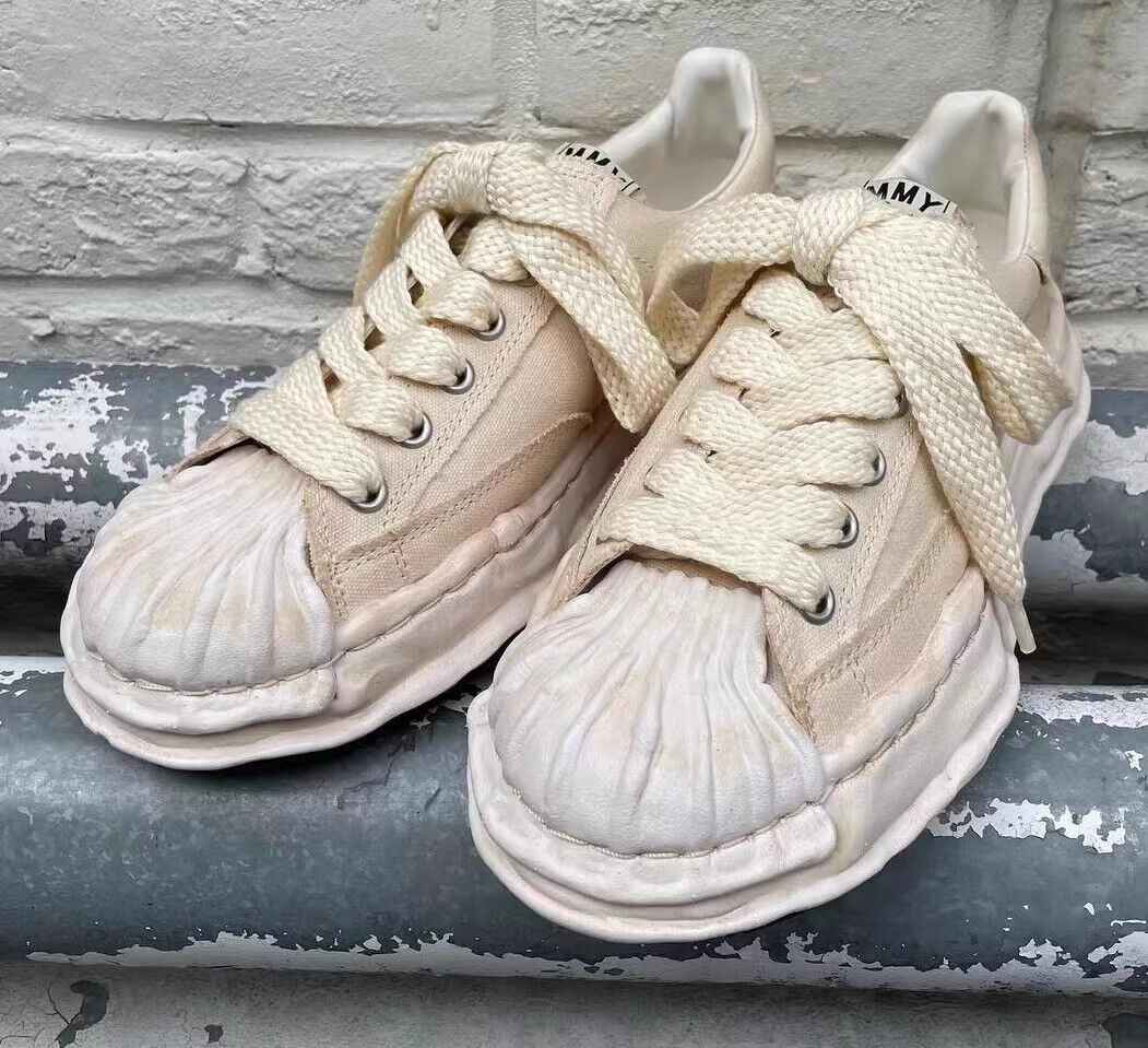 MMY Seashell-Toe Shoes Thick-Soled Unisex Dissolvable Sneakers/Distressed Canvas - Size avaliable 35~47