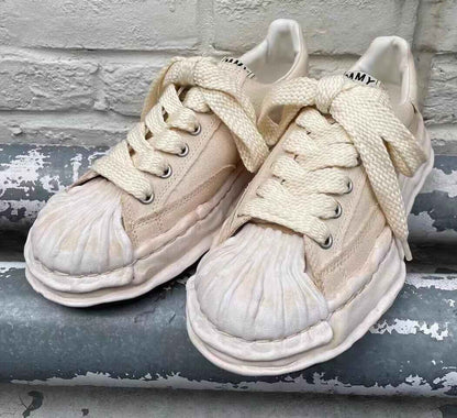 MMY Seashell-Toe Shoes Thick-Soled Unisex Dissolvable Sneakers/Distressed Canvas - Size avaliable 35~47