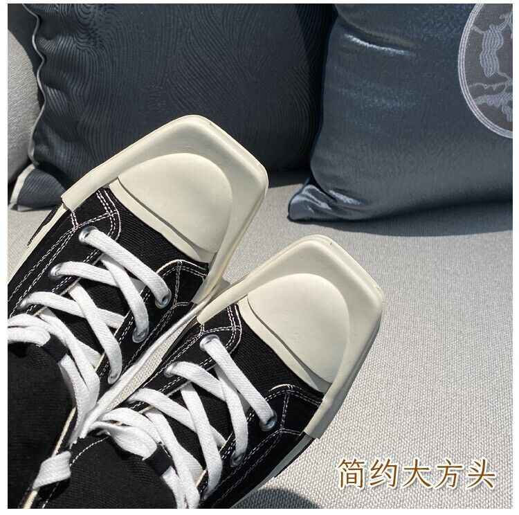 RickOwen X Converse Round Square-Toe Casual Canvas Board Shoes Thick Sole Low-Cut Sneakers