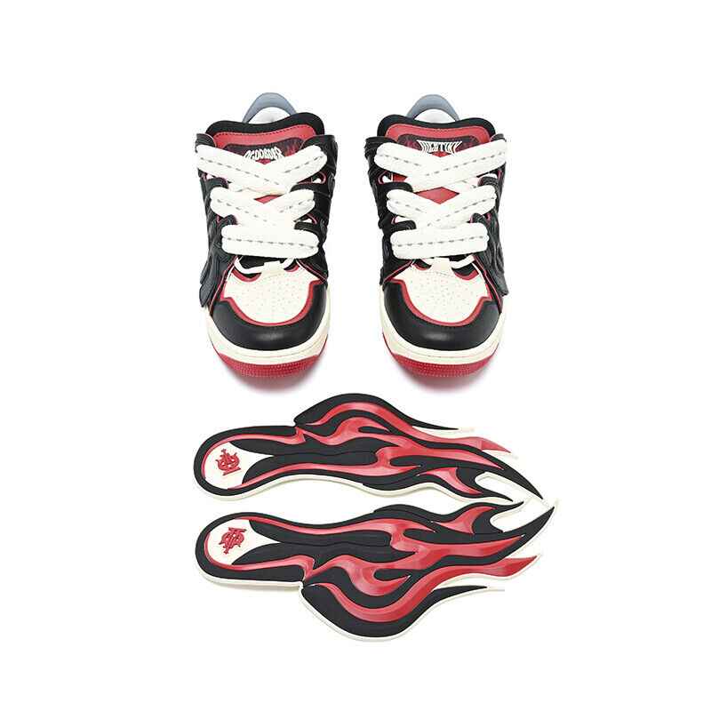 DICETINY × OLD ORDER Flame Patch Skate Shoes/Unisex Retro Thick-Soled Sneaker - Size avaliable 36~46