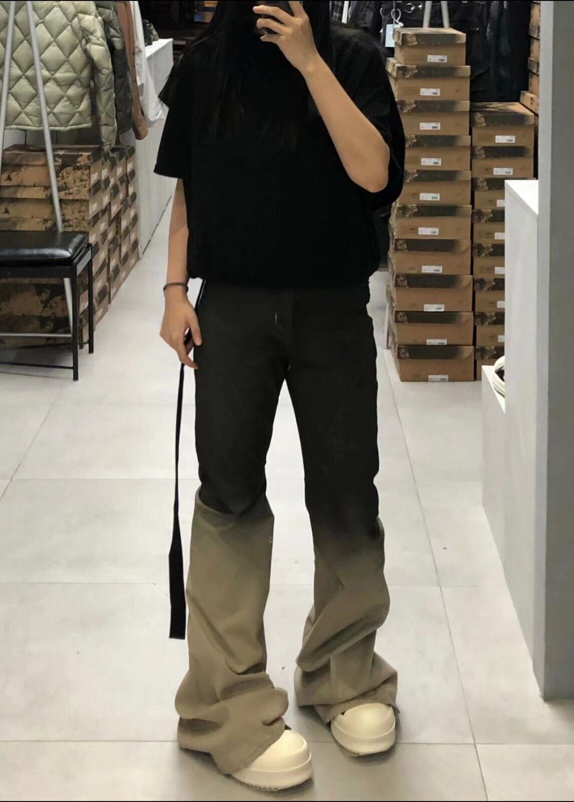 RO Gradient Flared Stacked Jeans - Rick Owen Mud Wash Darkwear Denim - donclickin
