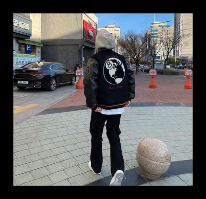 Revised Stussy Black Eight 40th Anniversary Varsity Jacket - Premium Napa Leather
