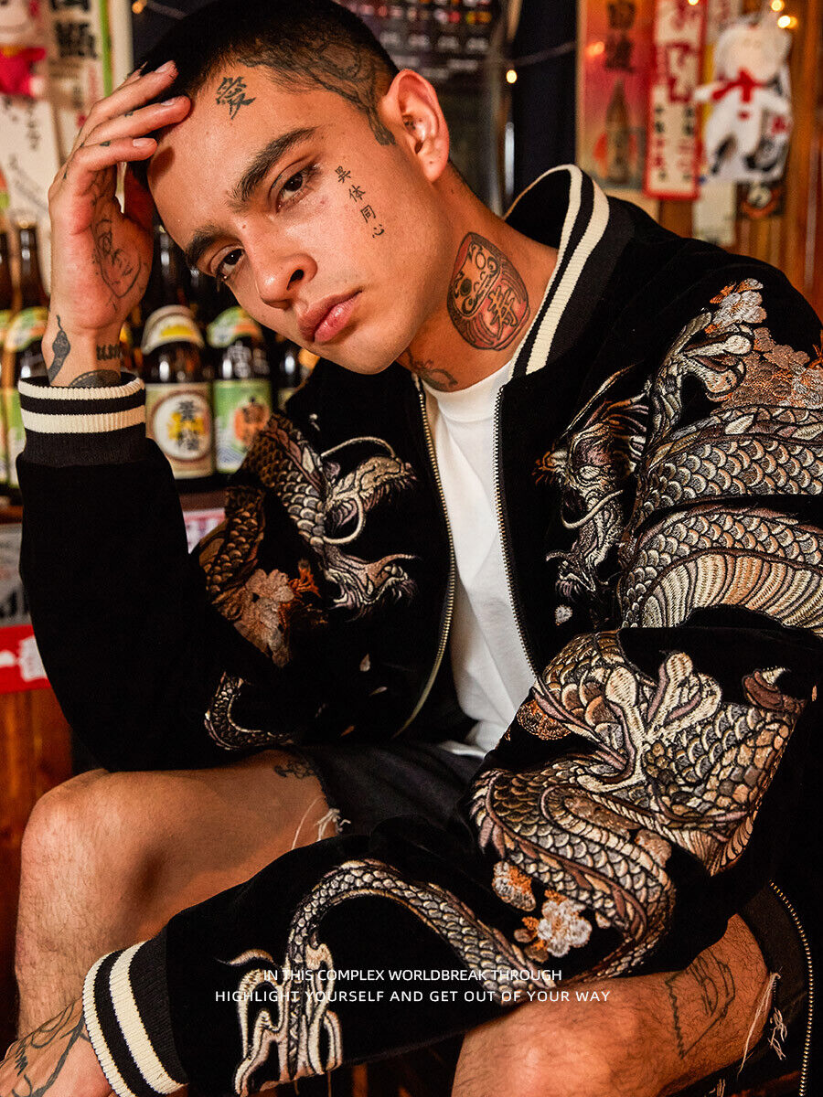 24SS NewYear Dragon Embroidered Heavyweight Dragon Streetwear/ Baseball Jacket