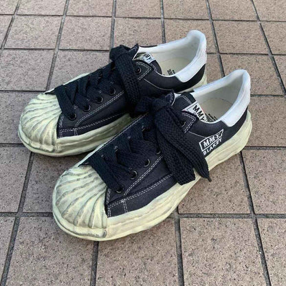 MMY Seashell-Toe Shoes Thick-Soled Unisex Dissolvable Sneakers/Distressed Canvas - Size avaliable 35~47