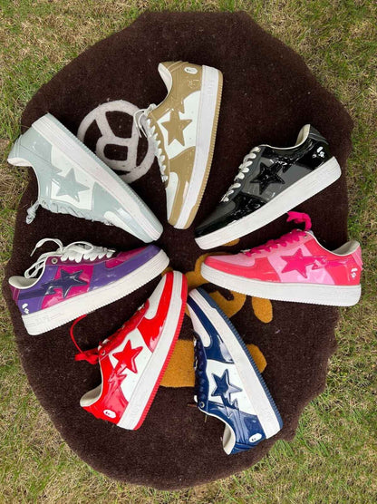 BAPESTA G Ver Patent Leather Streetwear Sneakers Low-Top Casual Skateboard Shoes - Size avaliable 35~47
