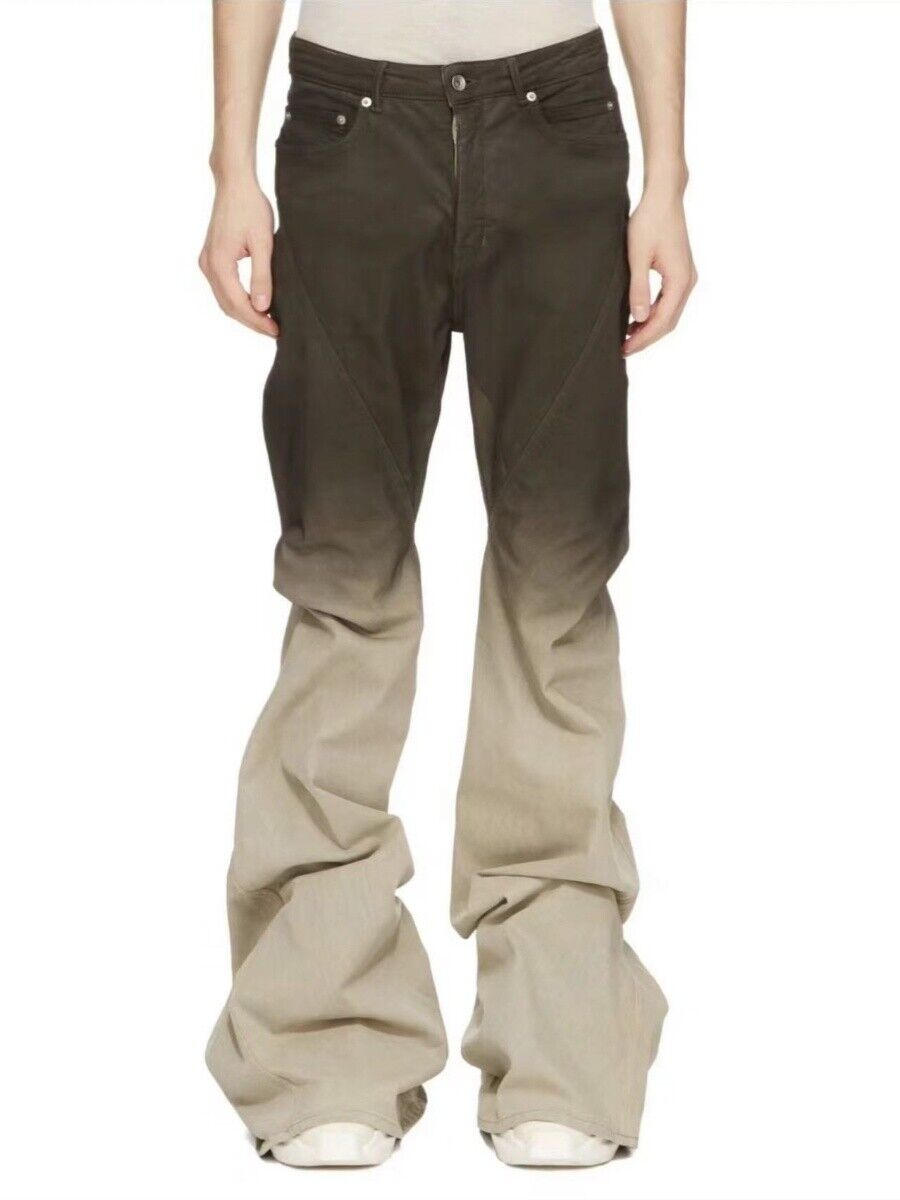 RO Gradient Flared Stacked Jeans - Rick Owen Mud Wash Darkwear Denim - donclickin
