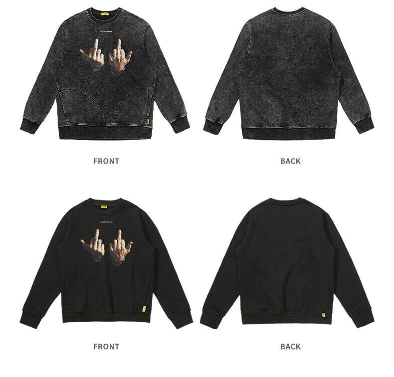 Rock Plan Cotton Hoodie Friendly Gesture Print Featuring Middle Finger Graphic
