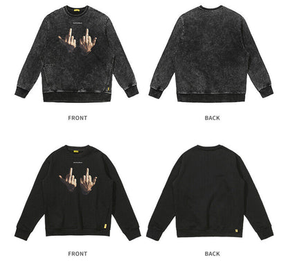 Rock Plan Cotton Hoodie Friendly Gesture Print Featuring Middle Finger Graphic