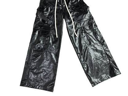 RO Metallic Coated Brushed Wax Glossy Pocket Straight Wide-Leg Flared Trousers - Size avaliable 46 48 50