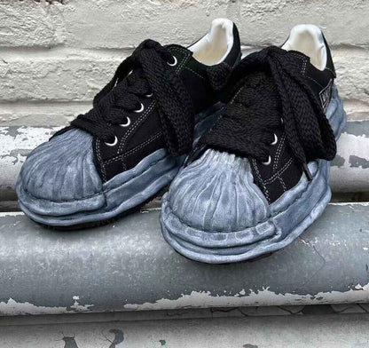 MMY Seashell-Toe Shoes Thick-Soled Unisex Dissolvable Sneakers/Distressed Canvas - Size avaliable 35~47