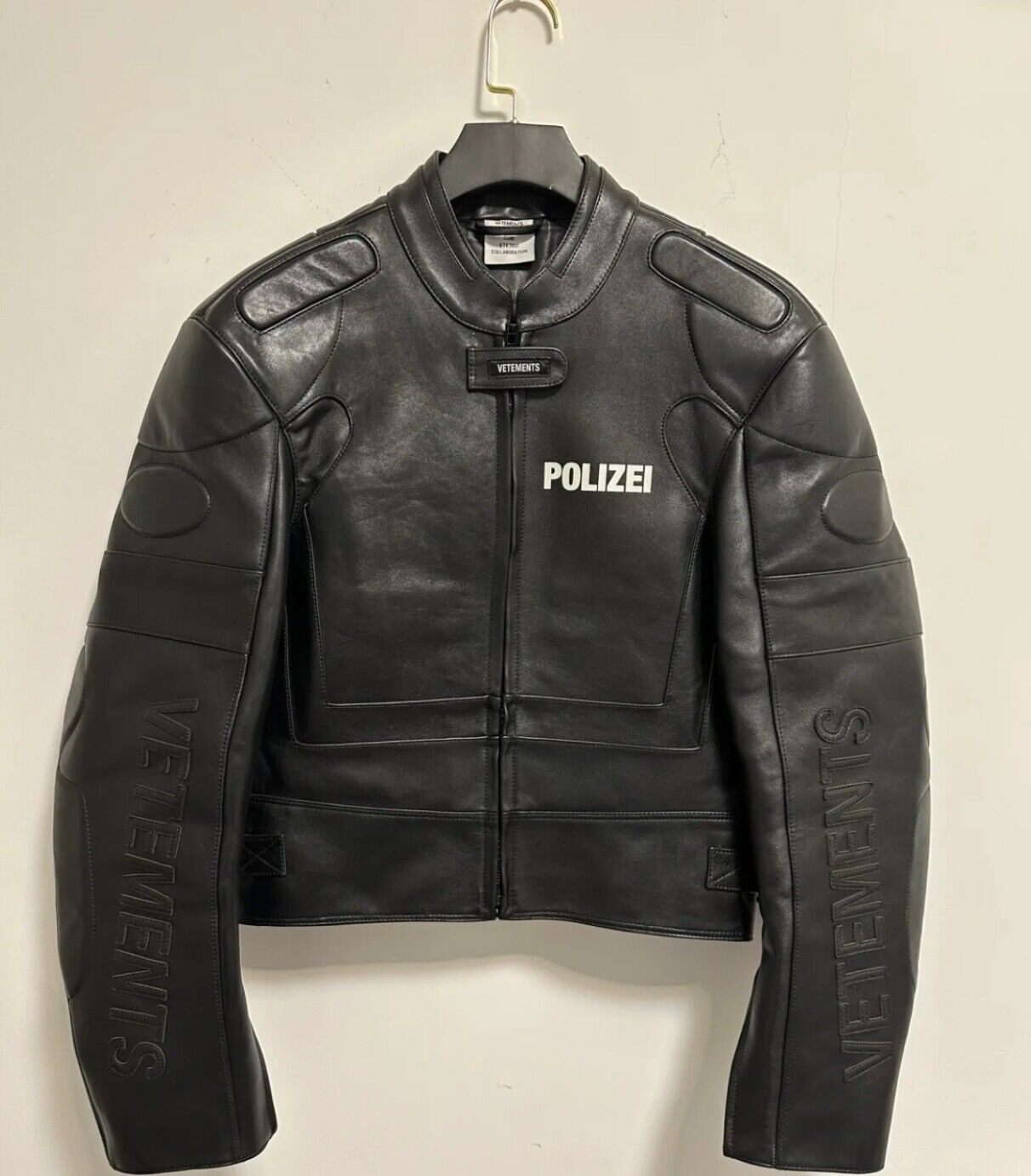 Vetements Motorcycle Leather Jacket Polizei Wild Man Biker Letter Print